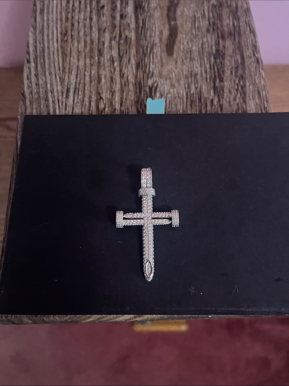 Pave Crystal Cross Pendant in Silver Tone - Men's Religious Charm